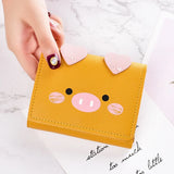 Cartoon Pig Small Wallet Female Short Soft Leather Student Three Fold