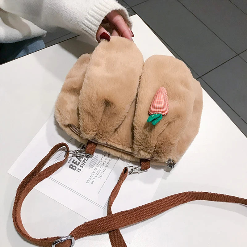 Cartoon Plush Bag Rabbit Ears Small Square Bag Female Shoulder Bag