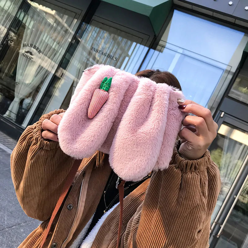 Cartoon Plush Bag Rabbit Ears Small Square Bag Female Shoulder Bag