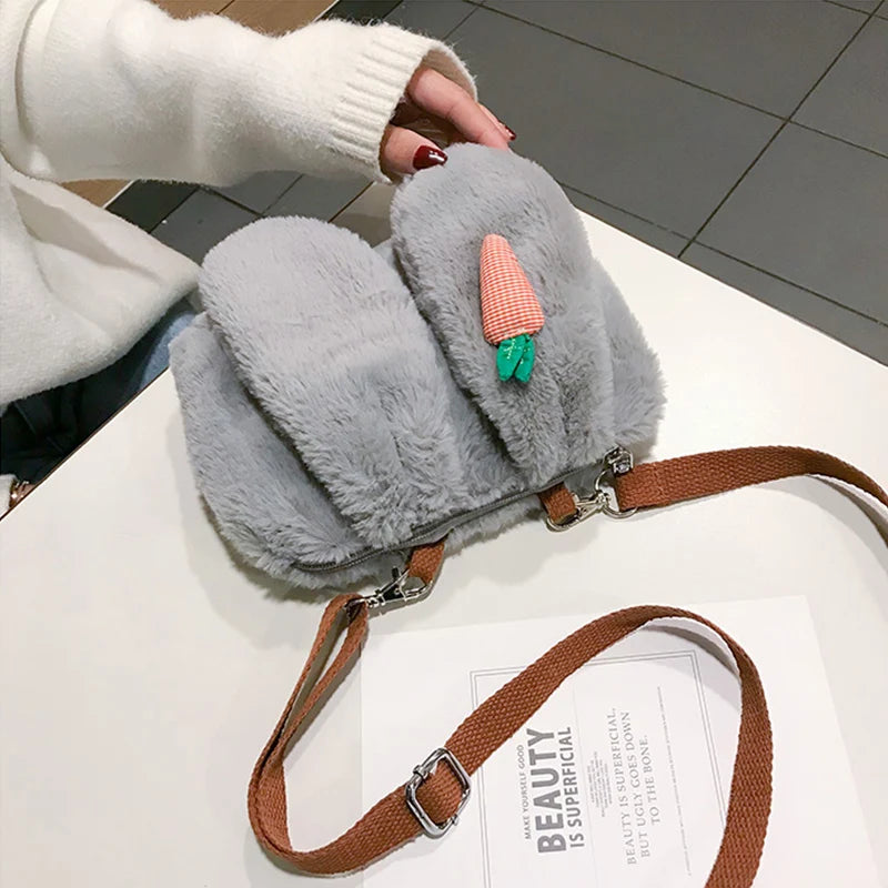 Cartoon Plush Bag Rabbit Ears Small Square Bag Female Shoulder Bag