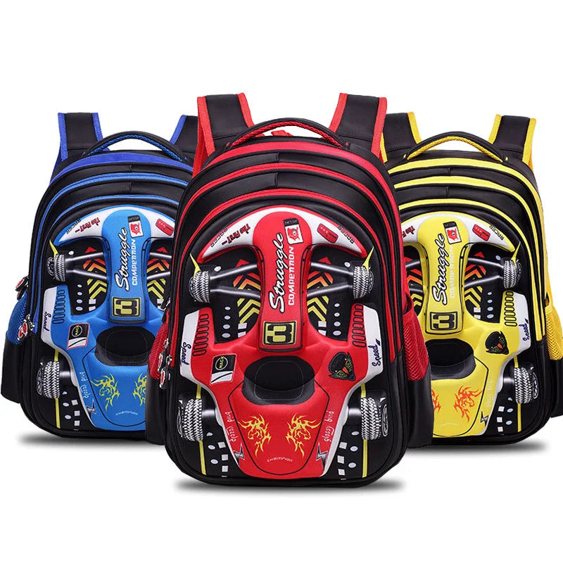 3D Racing Car Kids School Bag Backpack