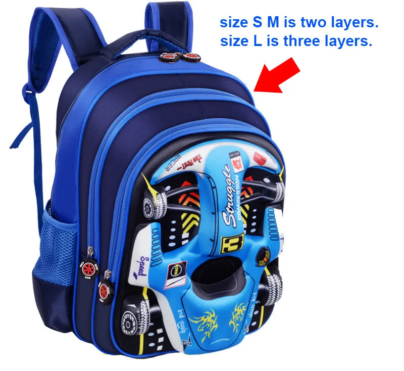 3D Racing Car Kids School Bag Backpack