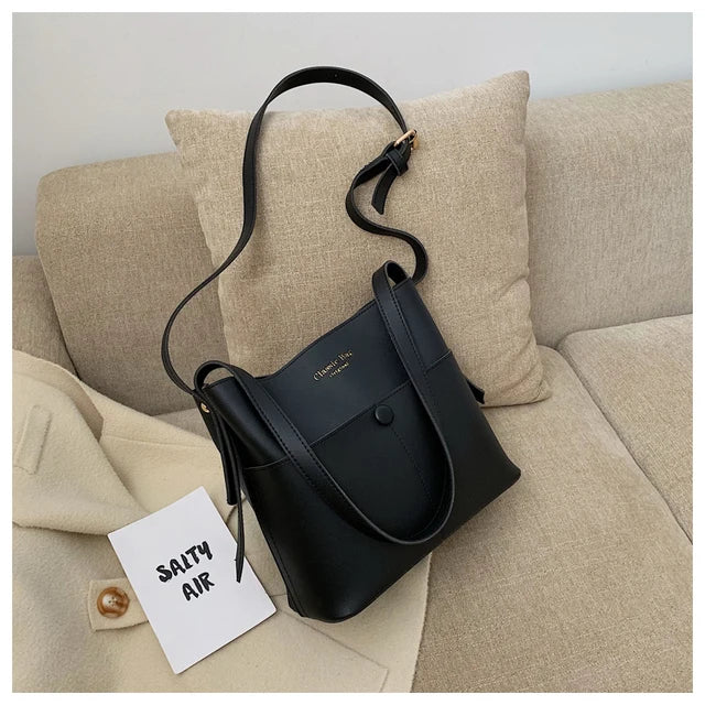 Casual Buckets Bag Women Shoulder Bags Soft Pu Leather Crossbody Bag
