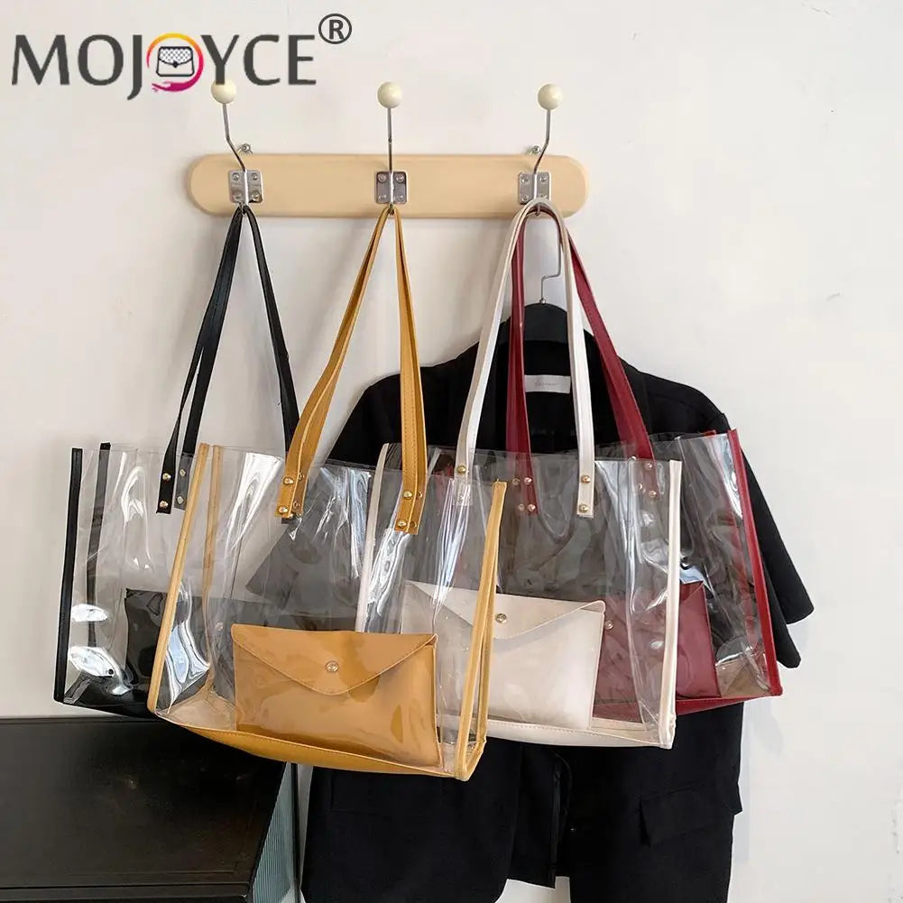 Casual All-match Pure PVC Handbags Women Transparent Shoulder Composite Bag