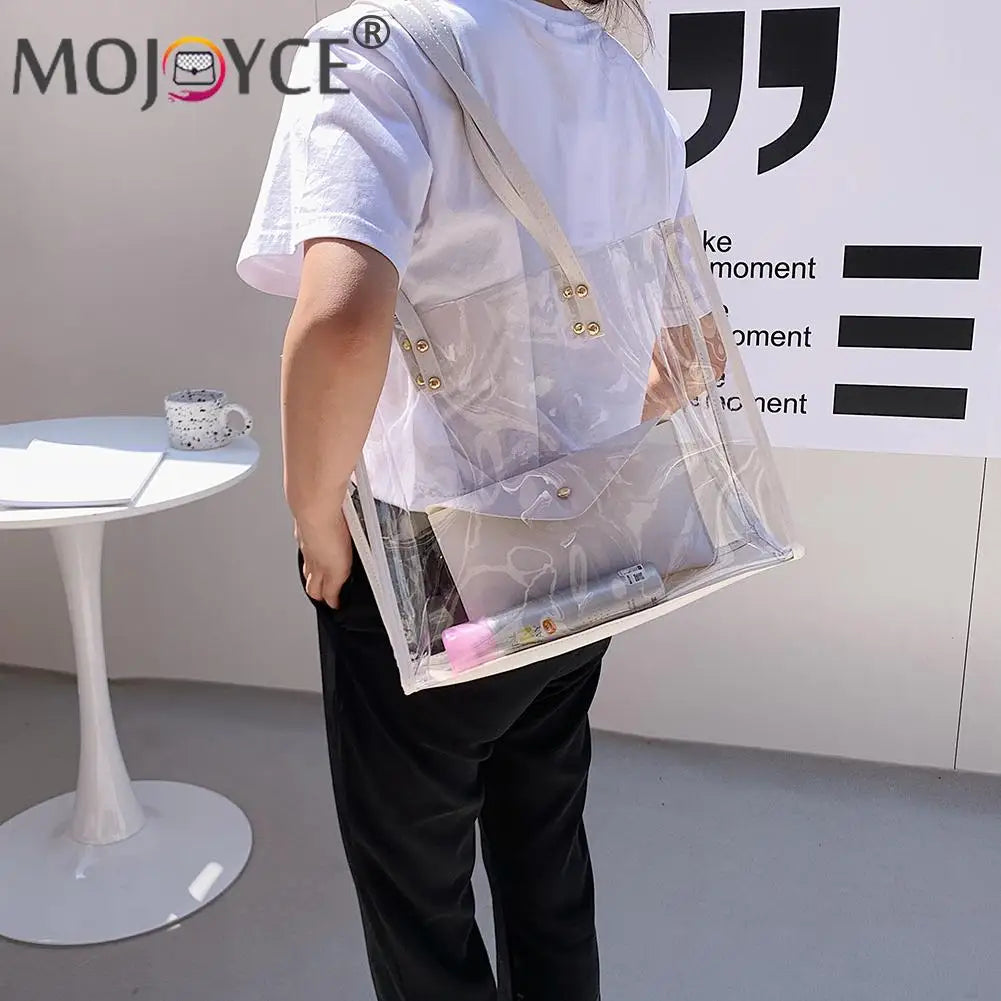 Casual All-match Pure PVC Handbags Women Transparent Shoulder Composite Bag