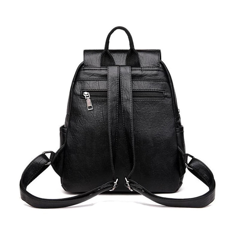Casual Leather Backpack for Women Large Capacity Double Zipper Shoulder Bag