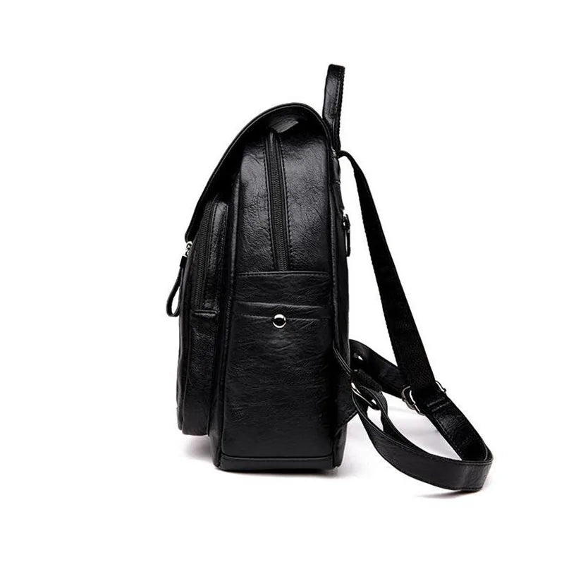 Casual Leather Backpack for Women Large Capacity Double Zipper Shoulder Bag