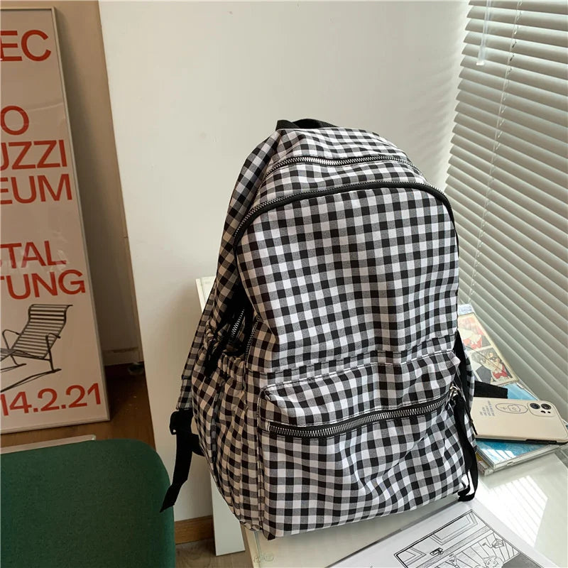 Plaid Daypack Laptop Bag Large Capacity Travel Backpack