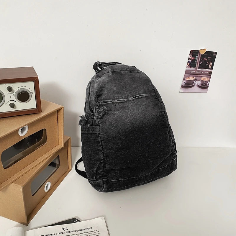 Casual Backpack Women Denim Travel Bag Vintage High Capacity Women's Backpack