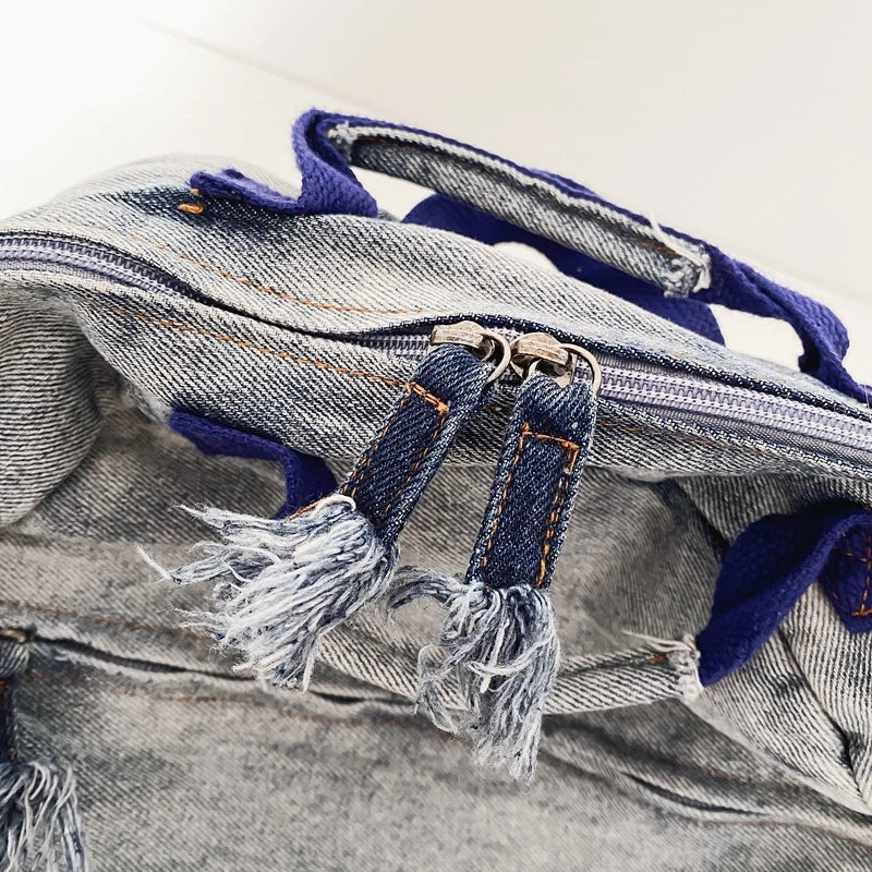 Casual Backpack Women Denim Travel Bag Vintage High Capacity Women's Backpack