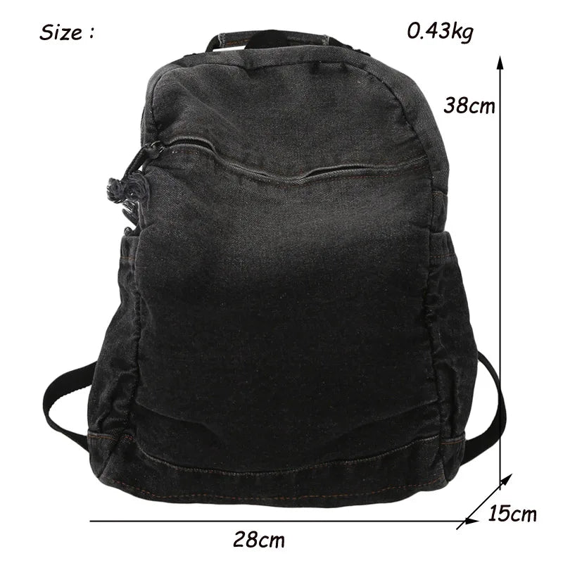 Casual Backpack Women Denim Travel Bag Vintage High Capacity Women's Backpack