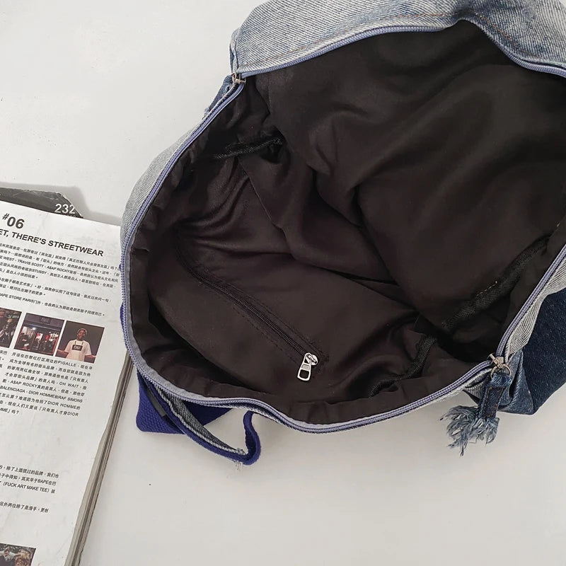 Casual Backpack Women Denim Travel Bag Vintage High Capacity Women's Backpack