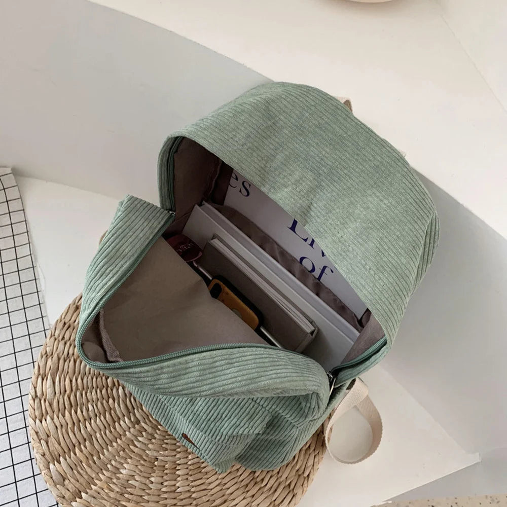 Casual Corduroy College Backpack for Women