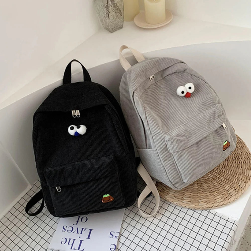 Casual Corduroy College Backpack for Women
