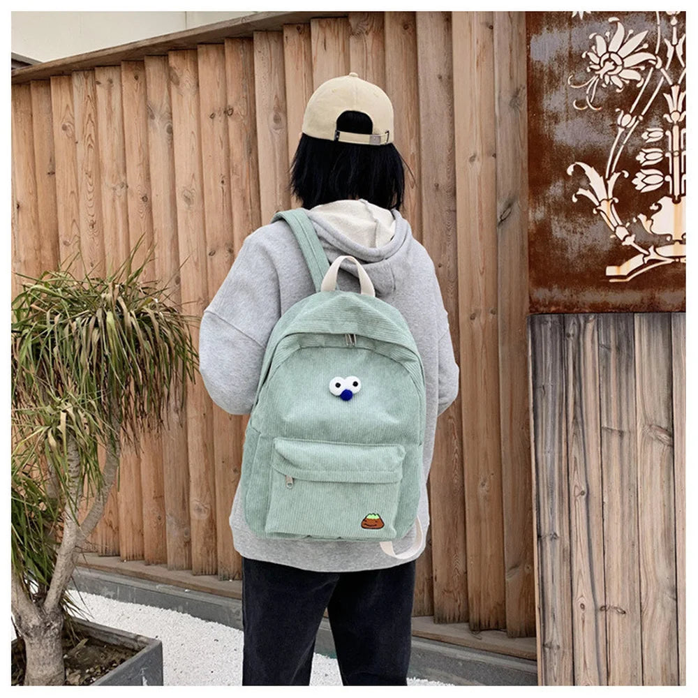 Casual Corduroy College Backpack for Women