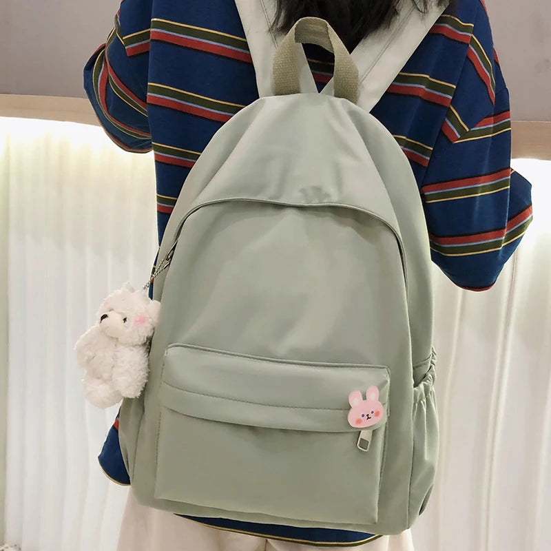 Casual Backpacks Women Solid Shoulder Bag Nylon Teenage Girl School Bag