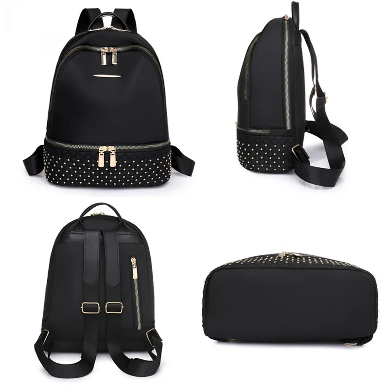Casual Backpacks Women Large Capacity Rivet Oxford Bagpack Trave Bagpack