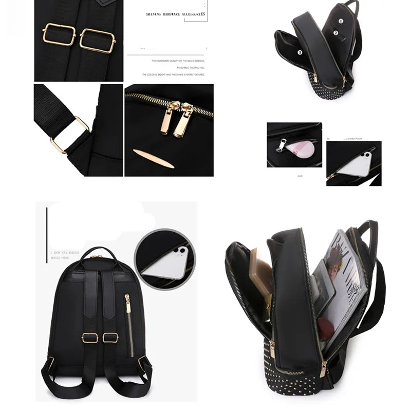 Casual Women's Backpack with Rivet Detail Large Capacity