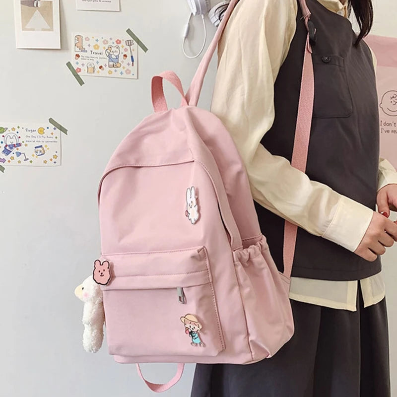 Casual Backpacks Women Solid Shoulder Bag Nylon Teenage Girl School Bags