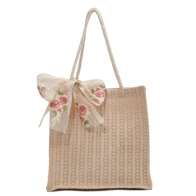 Casual Bow-knot Straw Bag Summer Ladies Shoulder Bag Tote Bag