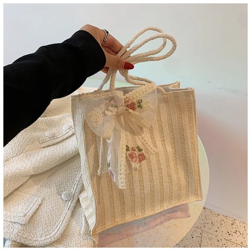 Casual Bow-knot Straw Bag Summer Ladies Shoulder Bag Tote Bag