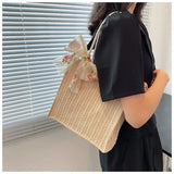 Casual Bow-knot Straw Bag Summer Ladies Shoulder Bag Tote Bag