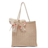 Casual Bow-knot Straw Bag Summer Ladies Shoulder Bag Tote Bag