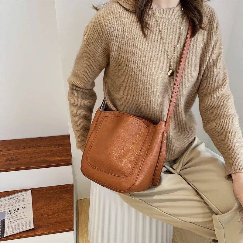Casual Bucket Bag Tote Soft Pu Leather Crossbody Shoulder Bags for Women