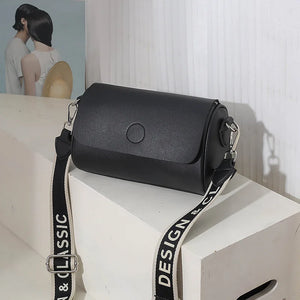 Casual Bucket Handbag Women PU Leather Shoulder Bag Wide Straps Crossbody