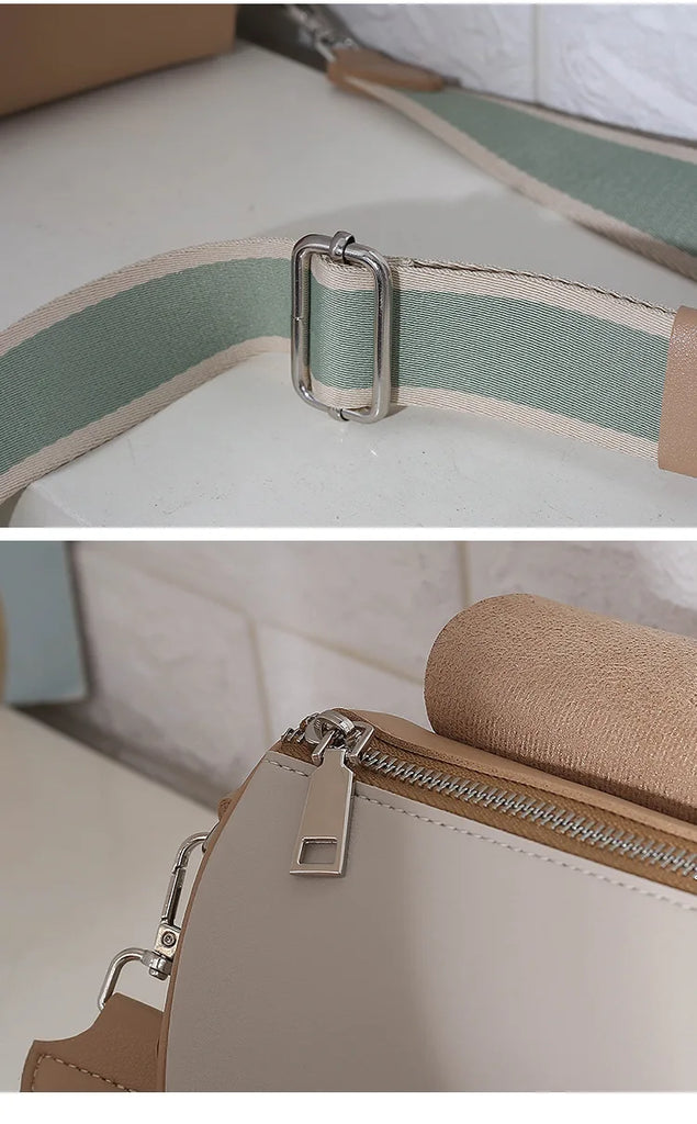 Casual Bucket Handbag Women PU Leather Shoulder Bag Wide Straps Crossbody