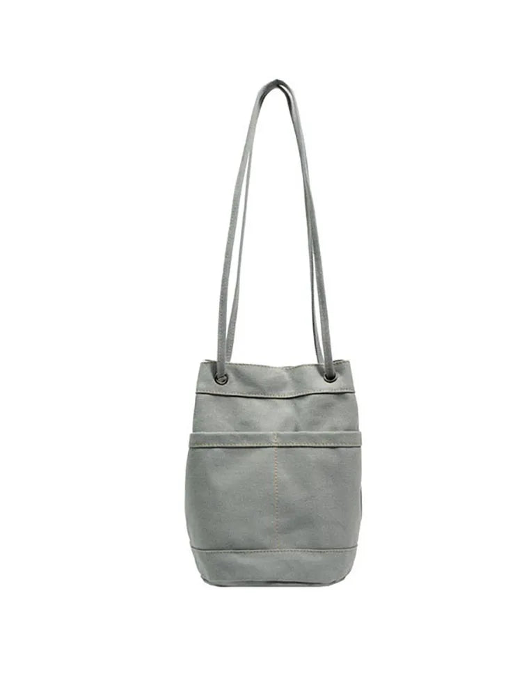 Casual Canvas Bucket Bags for Women Solid Shoulder Crossbody Bag