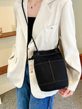Casual Canvas Bucket Bags for Women Solid Shoulder Crossbody Bag