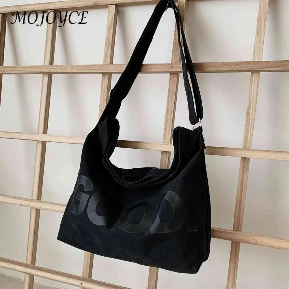 Casual Canvas Ladies Handbags Large Capacity Letter Printed Crossbody Bags Soft