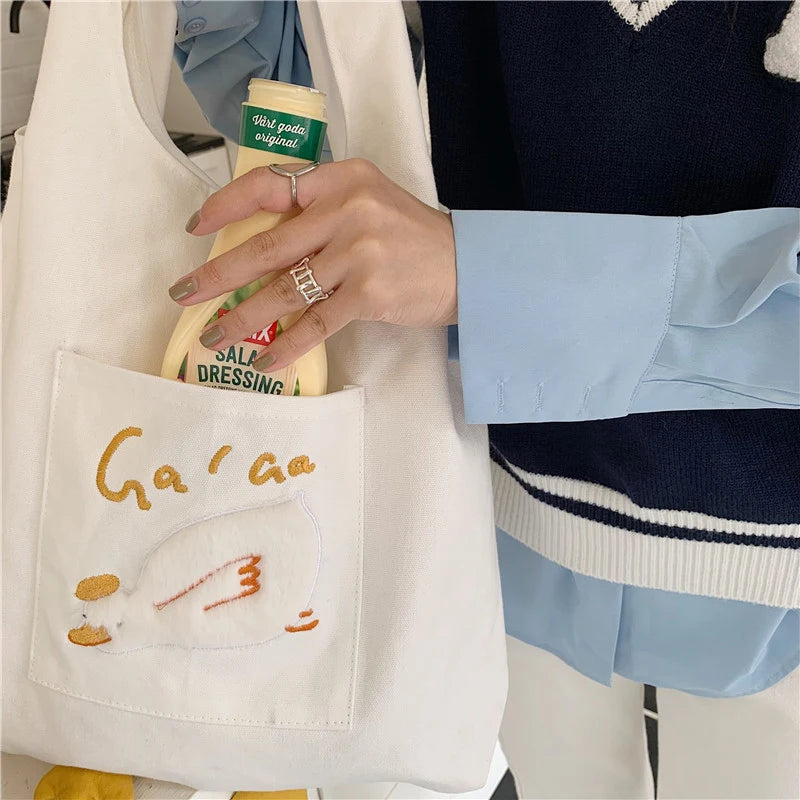 Plush Duck Tote Bag Casual Canvas Shoulder Bag for Women