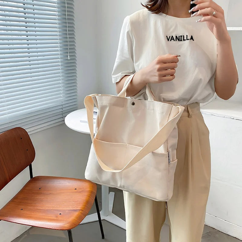 Canvas Shoulder Bag Women Large Capacity Handbag Harajuku Bucket Bag