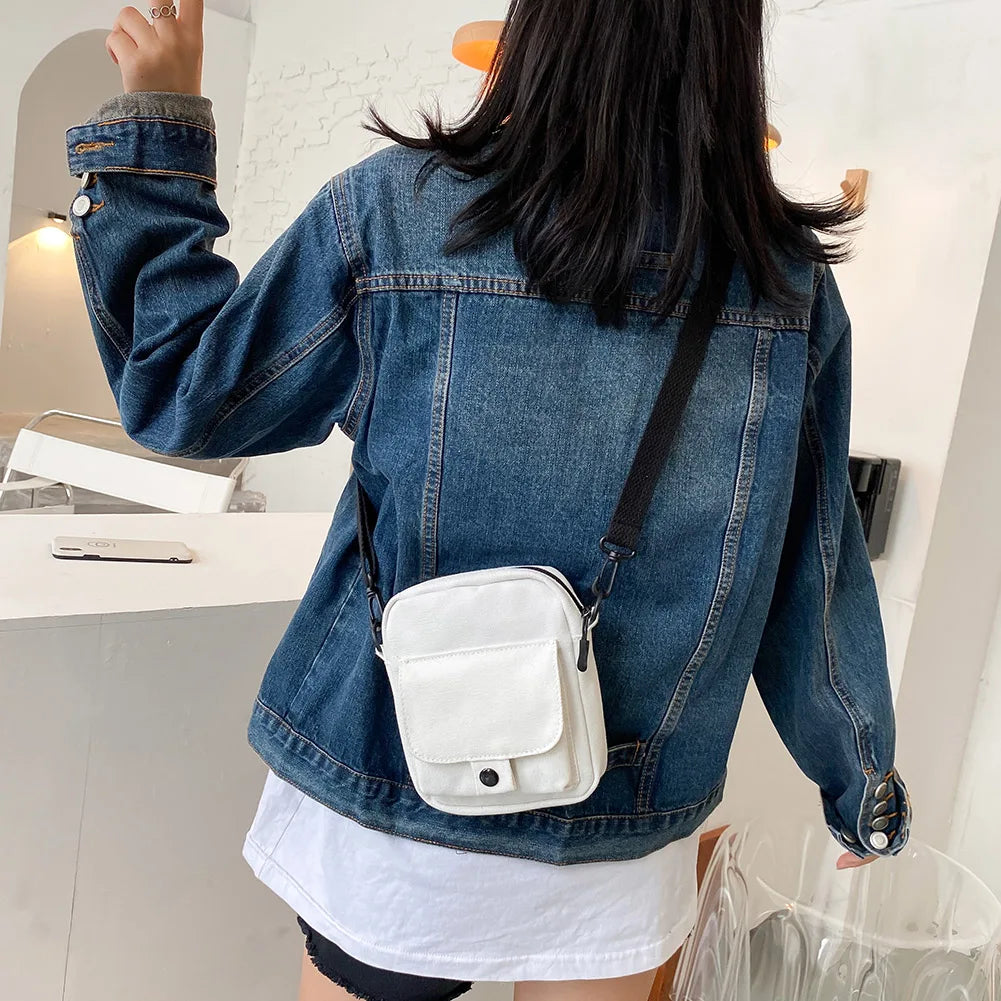 Casual Canvas Shoulder Bag Women Small Zipper Messenger Phone Pouch