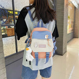 Cartoon Print Women Backpack Preppy Style Students Schoolbag
