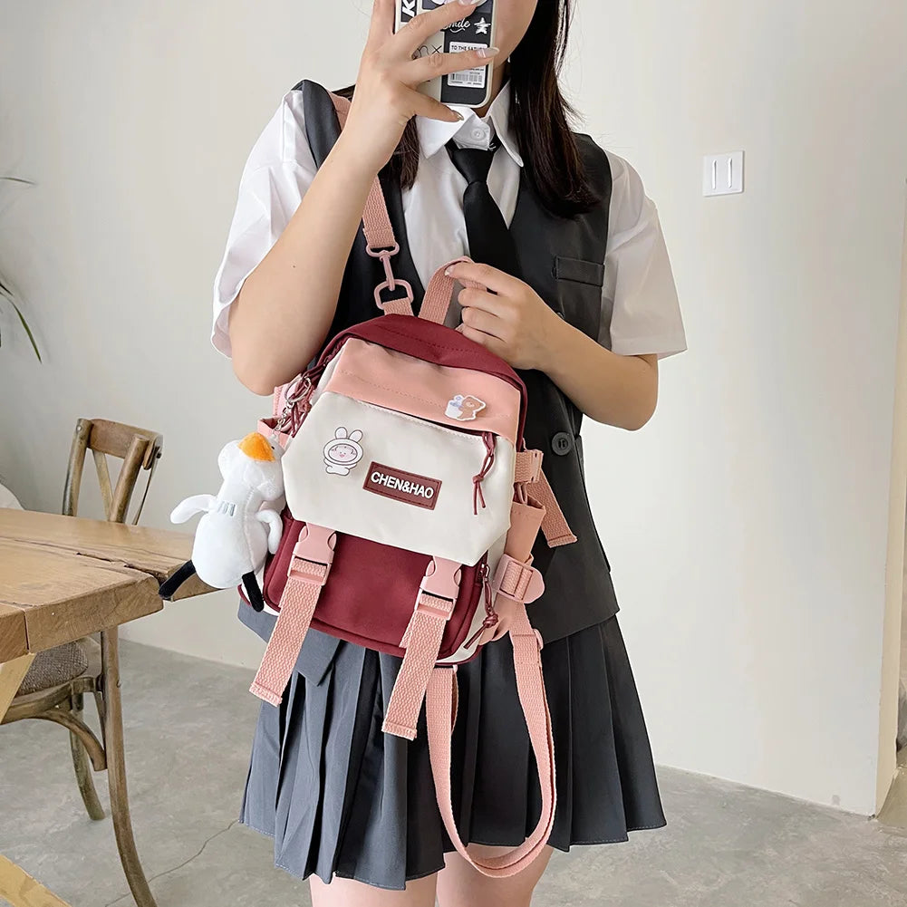 Cartoon Print Women Backpack Preppy Style Students Schoolbag