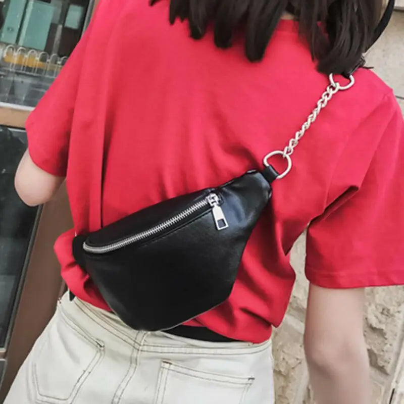 Casual Chain Lychee Leather Fanny Pack Waist Bag Waterproof Antitheft Women Band