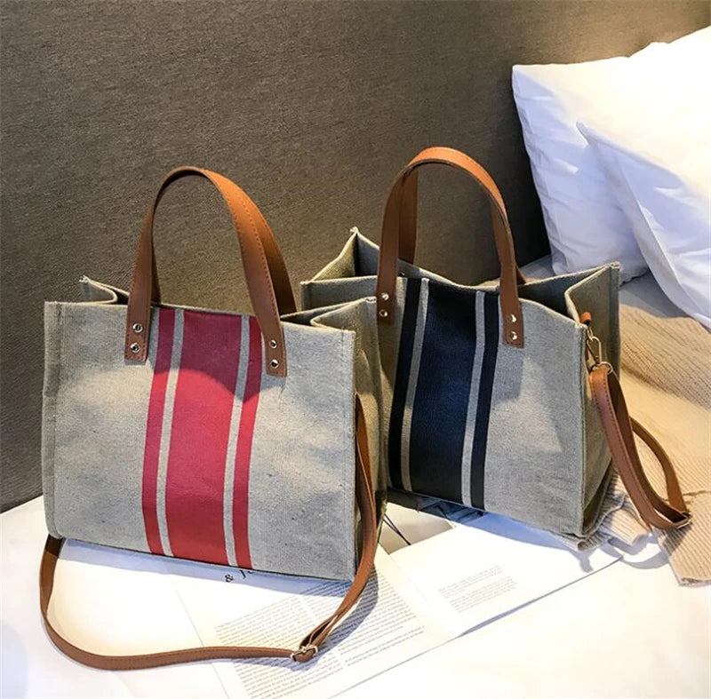Casual Stripe Shoulder Bag Women Canvas Crossbody Travel Bags