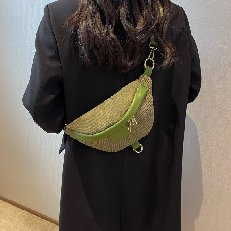 Casual Corduroy Crossbody Bag for Women Fanny Waist Pack