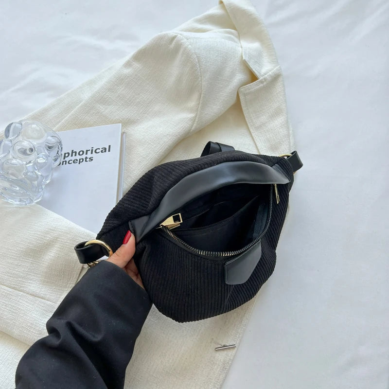 Casual Corduroy Crossbody Bag for Women Fanny Waist Pack