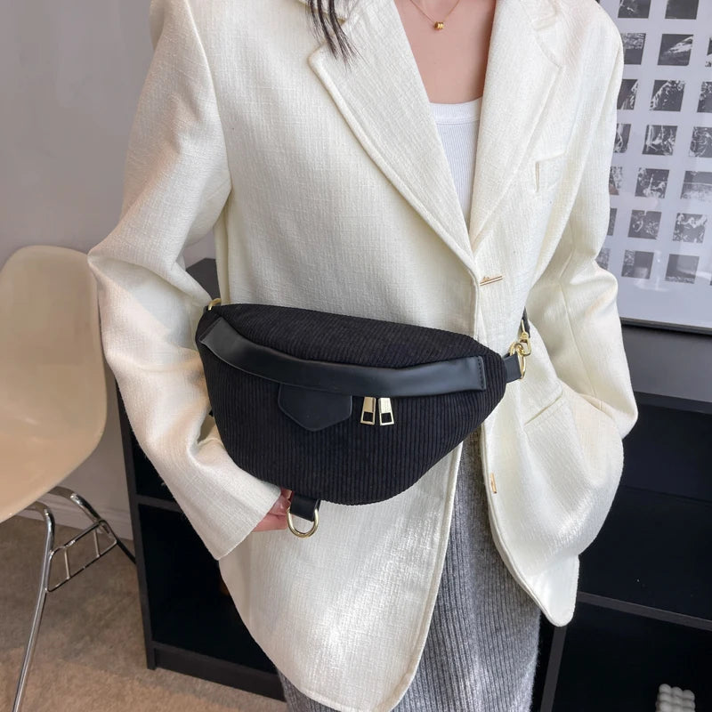 Casual Corduroy Crossbody Bag for Women Fanny Waist Pack