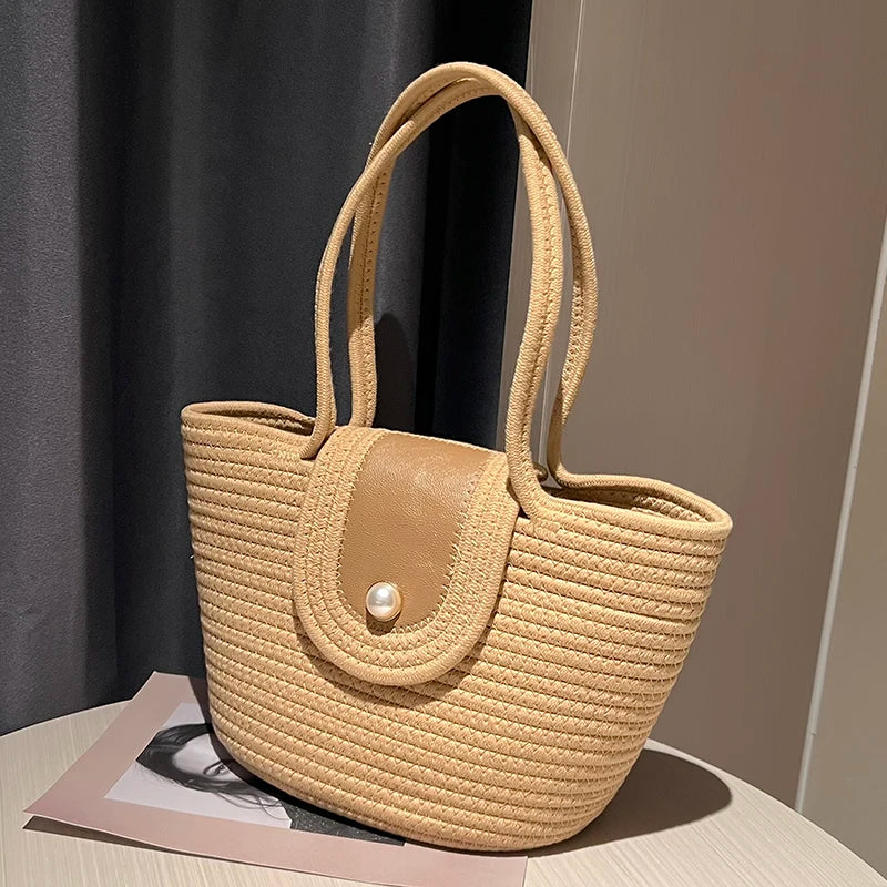 Casual Cotton Rope Woven Shoulder Bags for Women Large Capacity Braid Totes