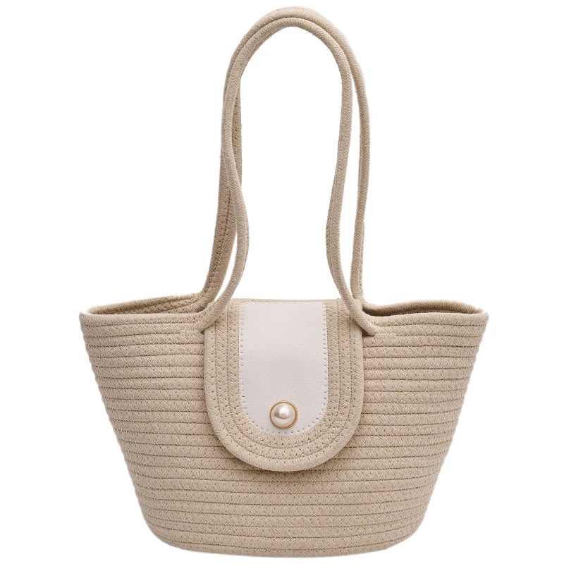 Casual Cotton Rope Woven Shoulder Bags for Women Large Capacity Braid Totes