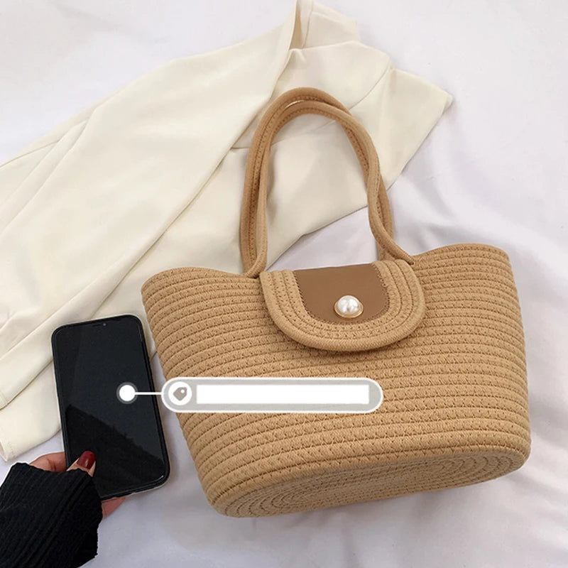 Casual Cotton Rope Woven Shoulder Bags for Women Large Capacity Braid Totes