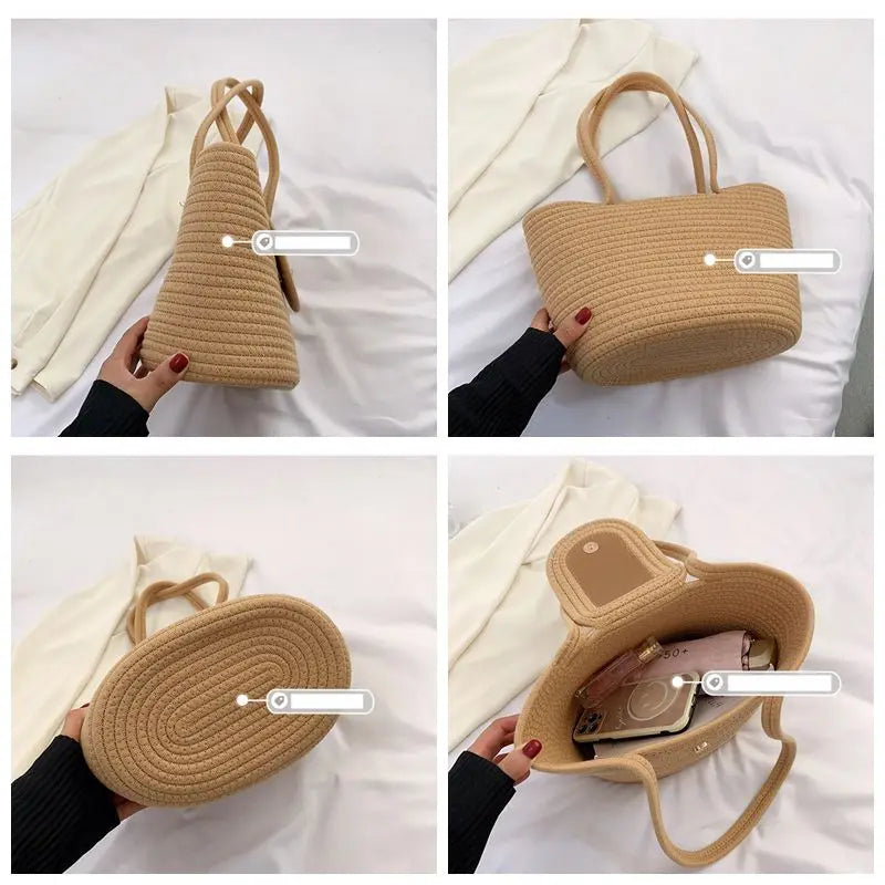 Casual Cotton Rope Woven Shoulder Bags for Women Large Capacity Braid Totes