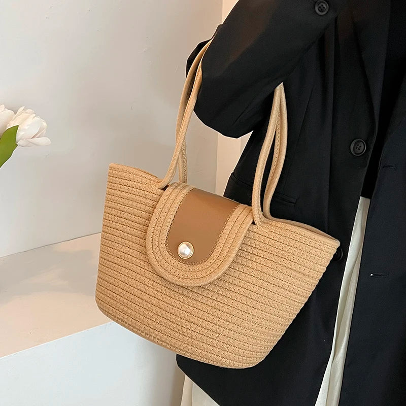 Casual Cotton Rope Woven Shoulder Bags for Women Large Capacity Braid Totes