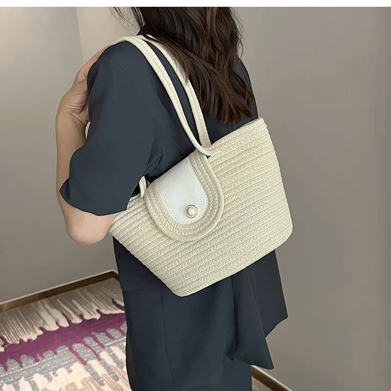 Casual Cotton Rope Woven Shoulder Bags for Women Large Capacity Braid Totes