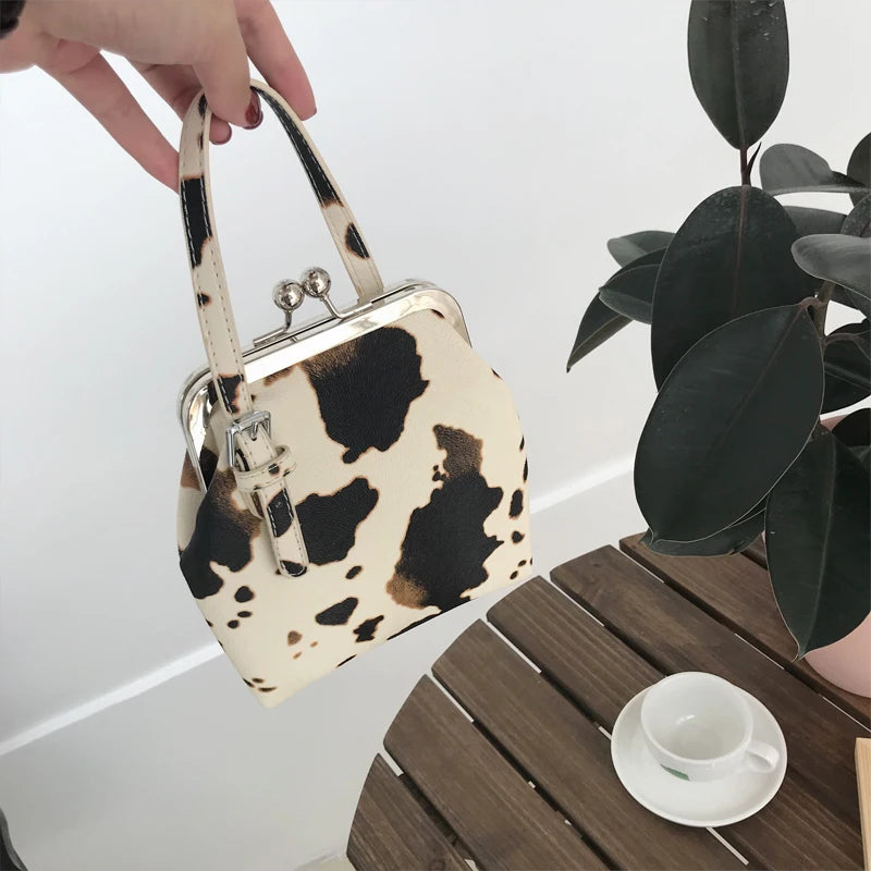 Casual Cow Pattern Clip Women Handbags Crossbody Bags Shoulder Messenger Purse